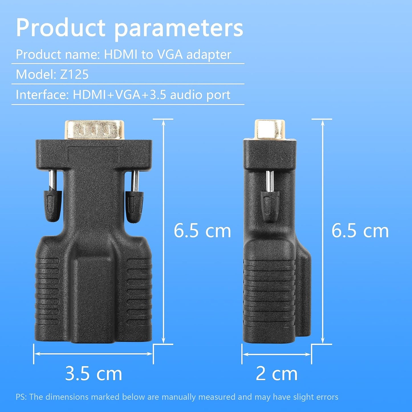 CERRXIAN 3.5mm 1080P@60Hz HDMI to VGA Adapter with Audio Jack Cable,Gold Plated HDMI to VGA Digital Video Converter
