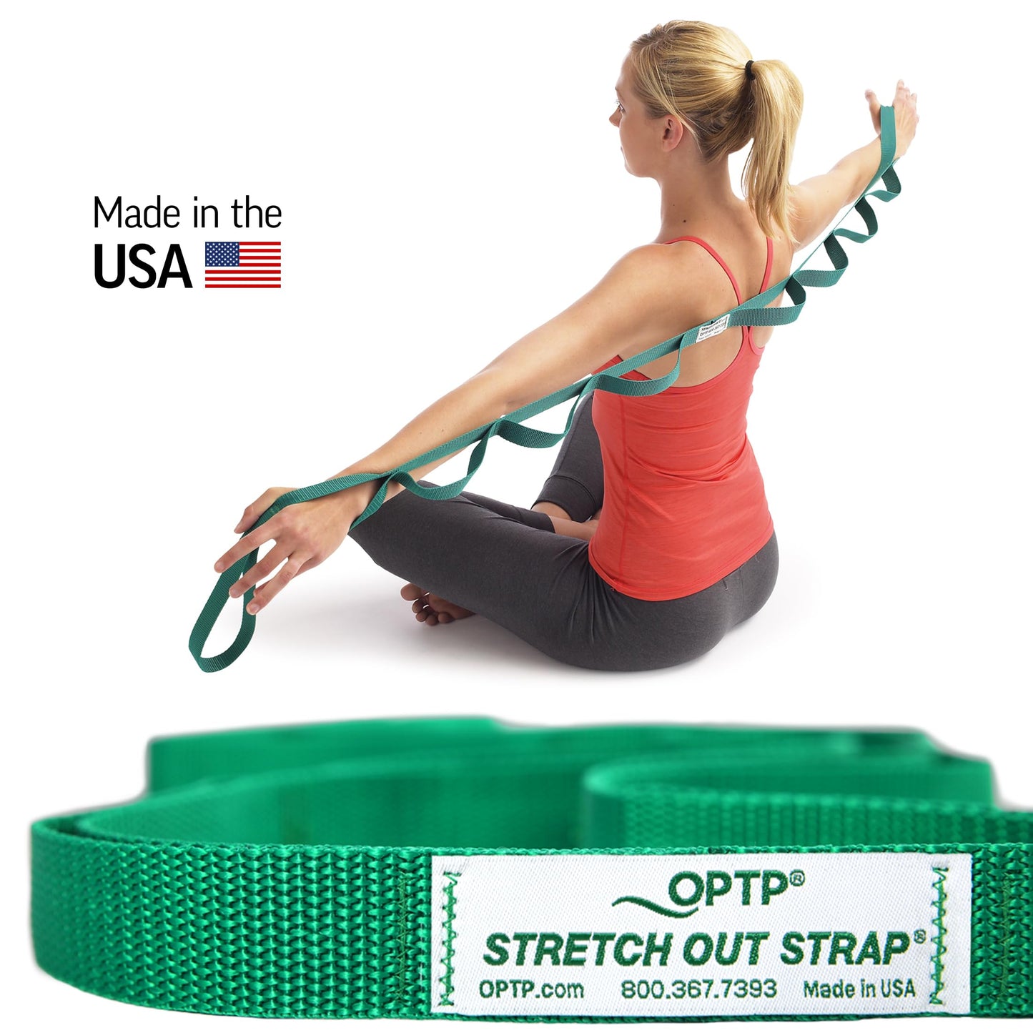 The Original Stretch Out Strap with Exercise Poster – Made in the USA by OPTP – Stretching Strap and Yoga Strap for Stretching, Physical Therapy Exercise and Flexibility