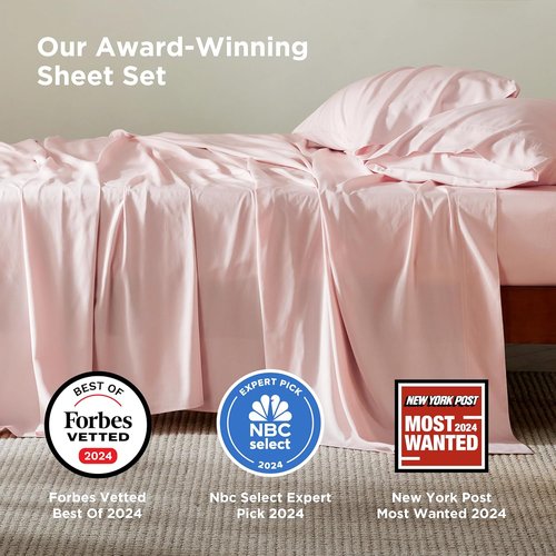 Bedsure Cooling Bed Sheets - Breathable Rayon from Bamboo | Soft & Silky Full Size, Deep Pocket Up to 16 Inches, Pink