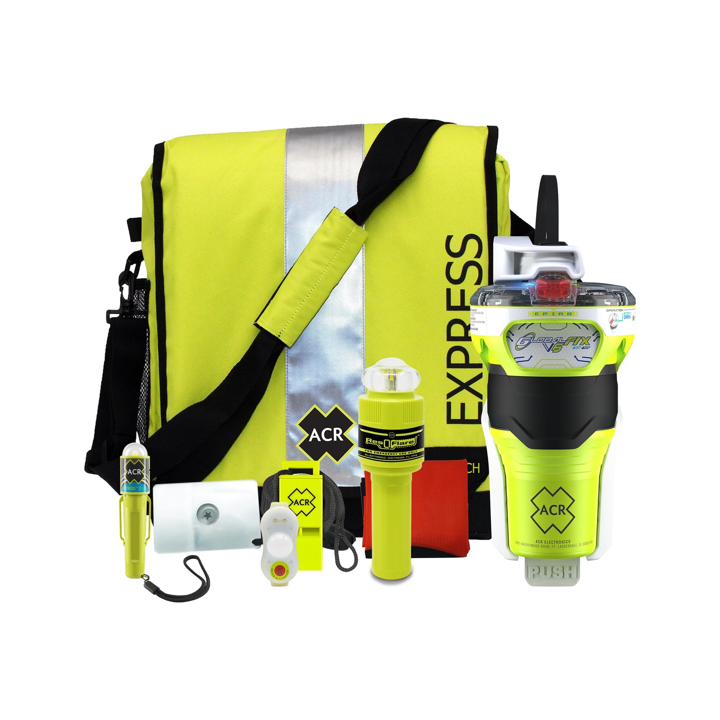 ACR GlobalFix V6 EPIRB Survival Kit with ResQFlare E-Flare, Ditchbag, and Signaling Gear – Ultimate Safety Solution for Emergencies (Model 2342.1).