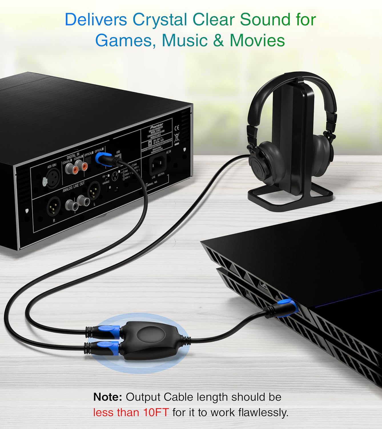 1x2 (1 2 LPCM2.0, Dolby 5.1)- BlueRigger Digital Optical Audio Splitter in Out Unidirectional Toslink Splitter, Support