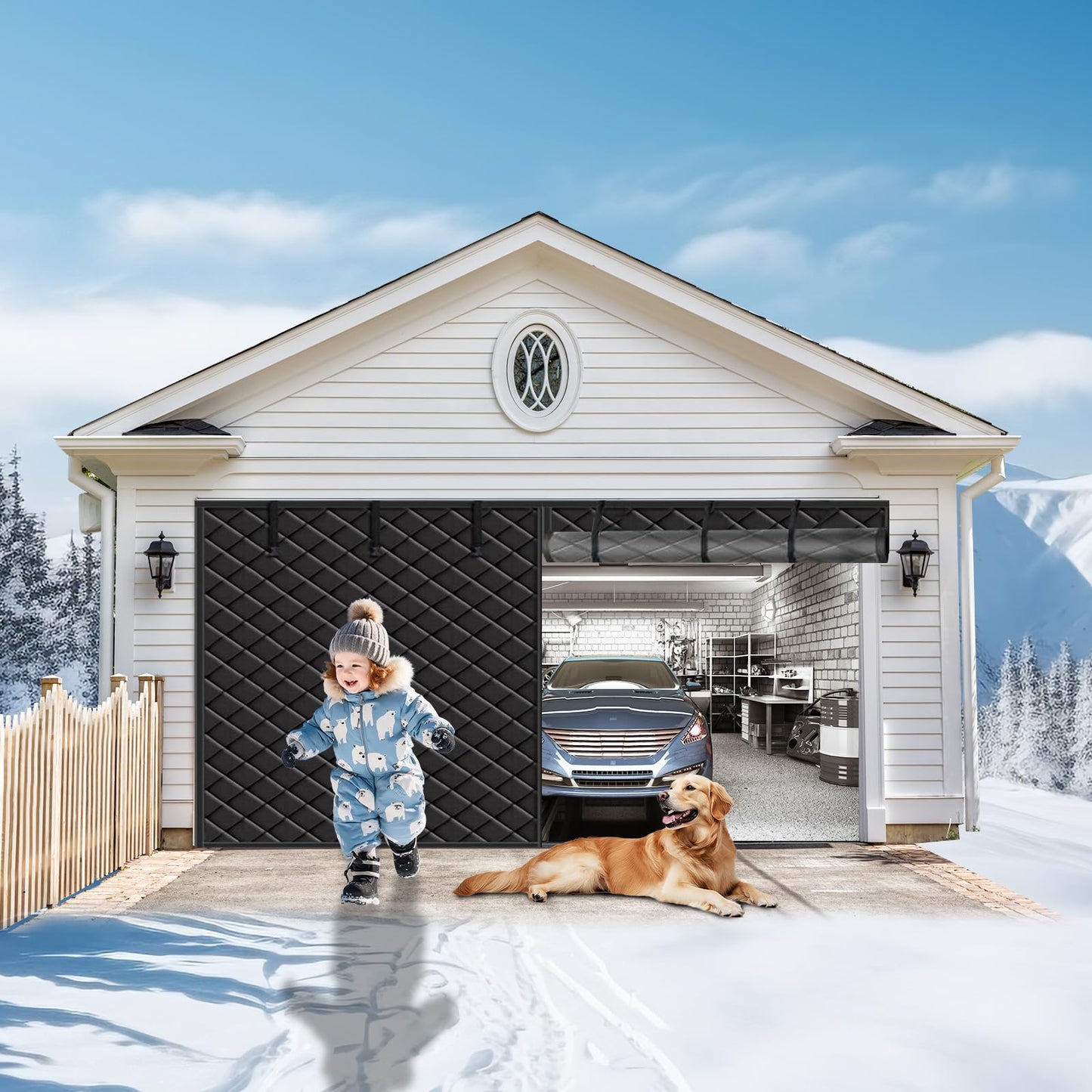 Garage Door Insulation Blanket, Car Garage Thermal Door Cover for Winter Kit - Magnetic Garage Insulation Curtain (Curtain Size 9.3x7FT)| Warehouse & Studio (Fit Door 9x7FT)