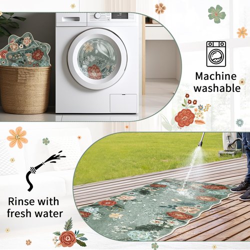Homcomoda Floral Kitchen Rugs Mats for Floor 3PC, Farmhouse Non Slip Kitchen Rug Runner, Washable Non Skid Kitchen Rugs, Comfort Standing Mat for Laundry, Desk, Bar, Office