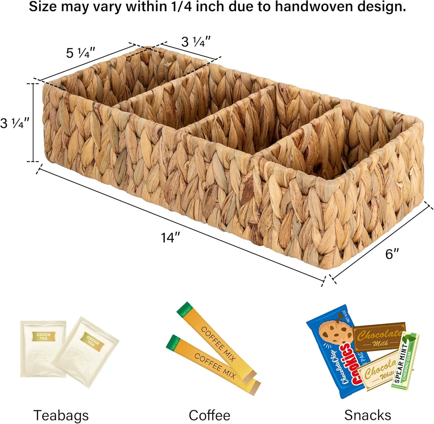 StorageWorks Wicker Storage Baskets - 4-Section Natural Water Hyacinth Organizers | 2-Pack