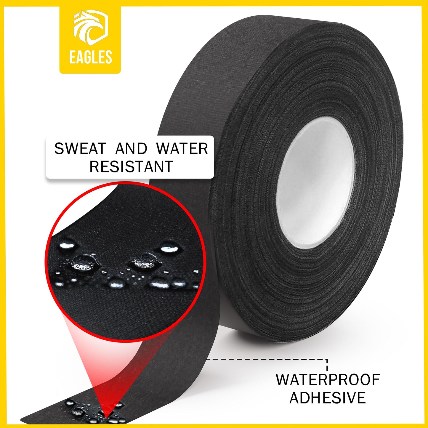 Hockey Tape Black 1inch Grip Tape 2 Roll Athletic Sports Tape Water-Resistan Multipurpose Cloth Tape for Lacrosse Baseball & Softball Bats, Pullup Bars, Sports Gift Wrist Ankle Foot Gymnastics Bar