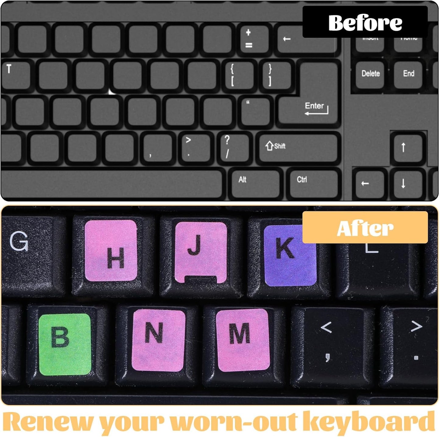 Bruislard 3 Pcs English Keyboard Replacement Letter Stickers, Universal Keyboard Sticker, Rainbow Lettering Stickers