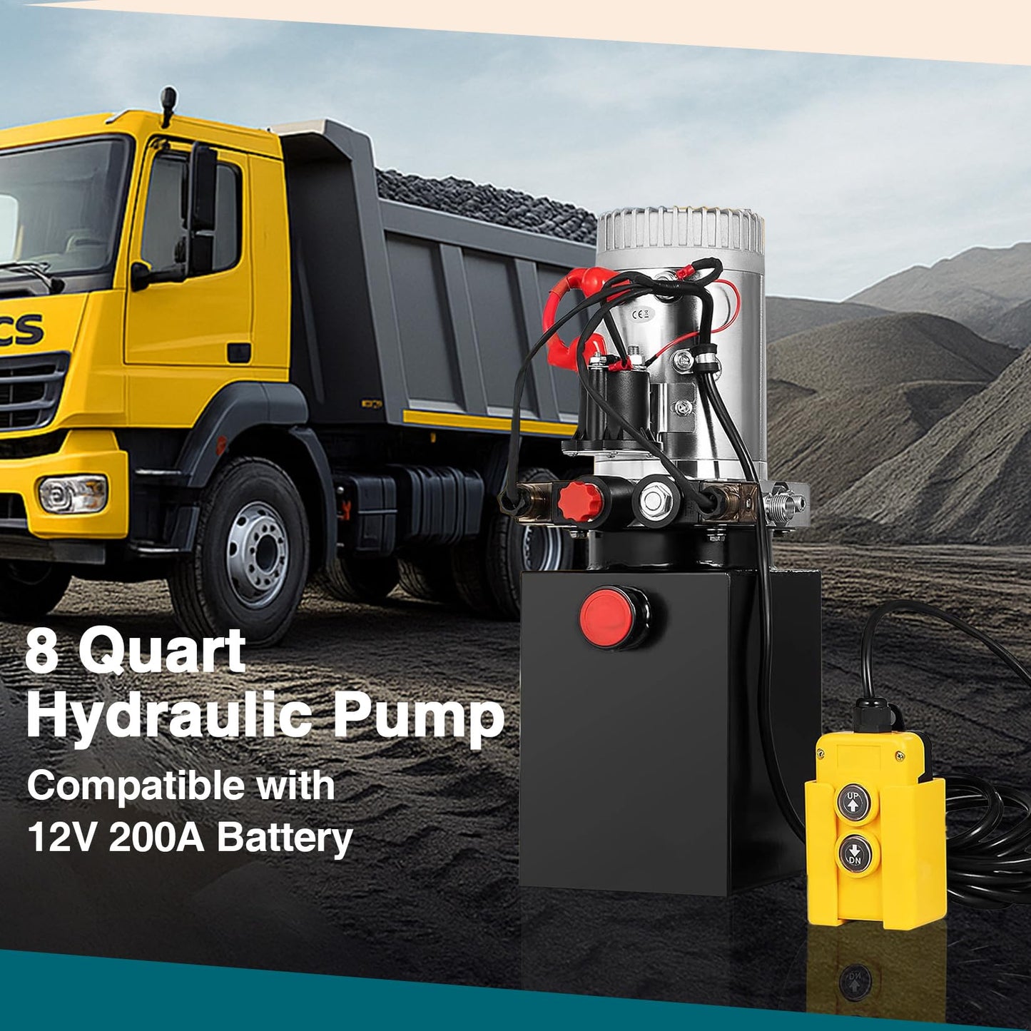 12V Double Acting Hydraulic Pump Power Unit, Heavy Duty Industrial Hydraulic Power Pack with 8 Quart Metal Reservoir, High Pressure DC Hydraulic Unit for Dump Trailers, Log Splitters, Lifts