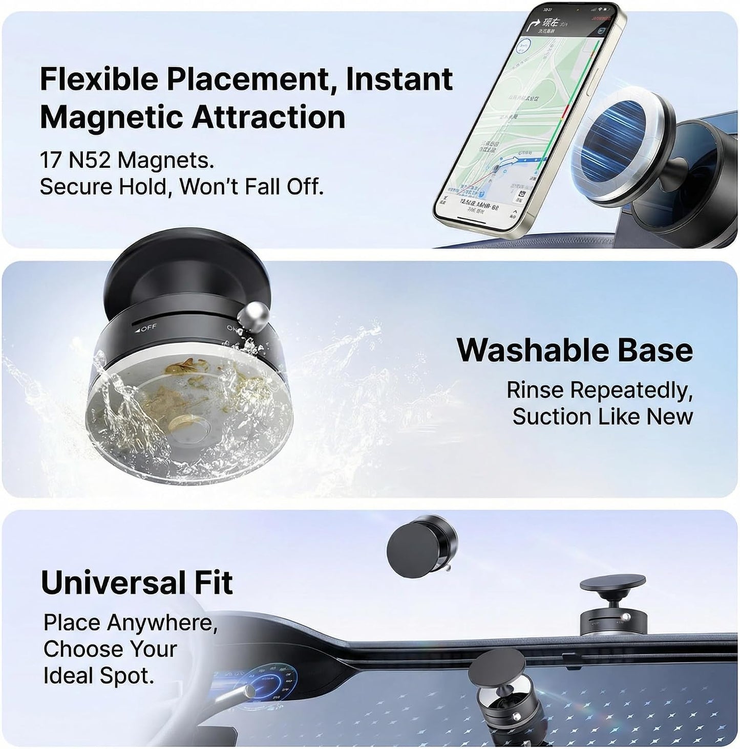 AYAHAIR 360degrees 17 N52 16 15 14 13 12 Vacuum Magnetic Car Phone Mount Rotation Phone Holder for Car Magnets Strong