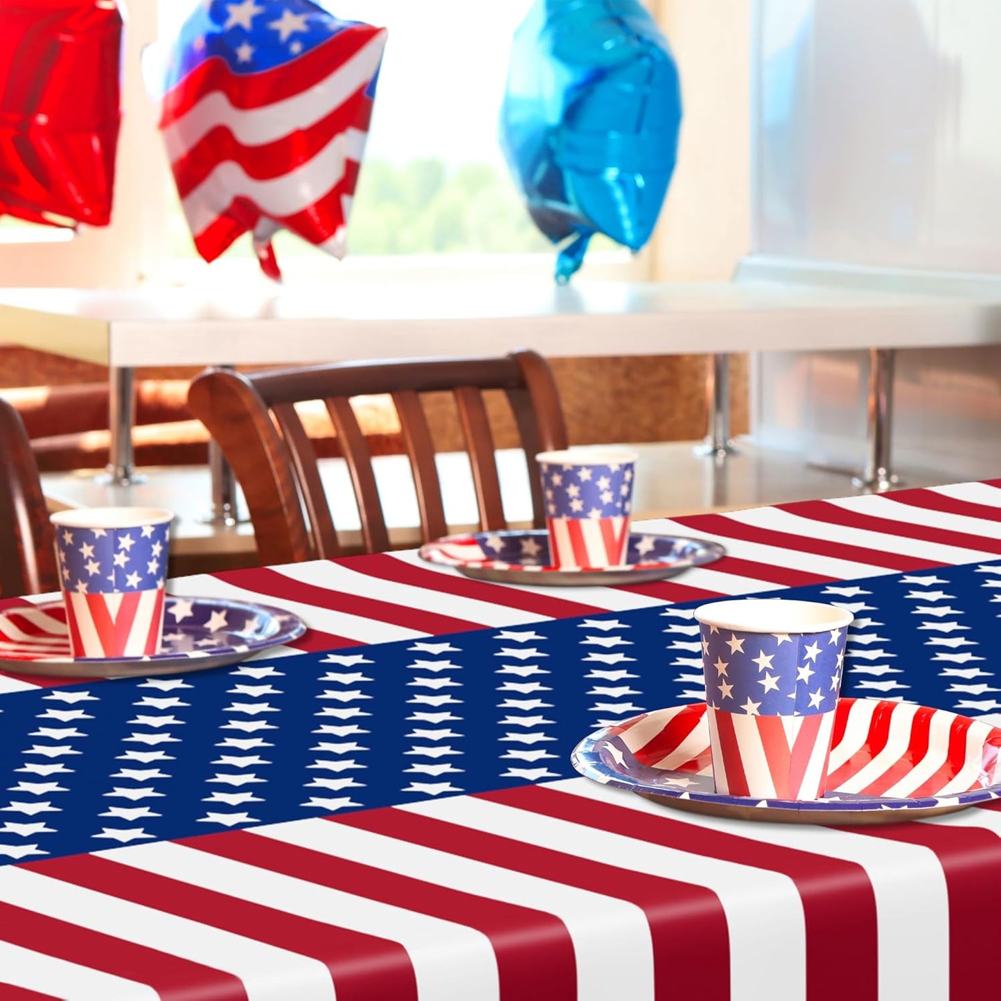 Regine Switzerland 4th of July Tablecloths - 108" x 54" Rectangular Red, White & Blue Design for Patriotic Celebrations