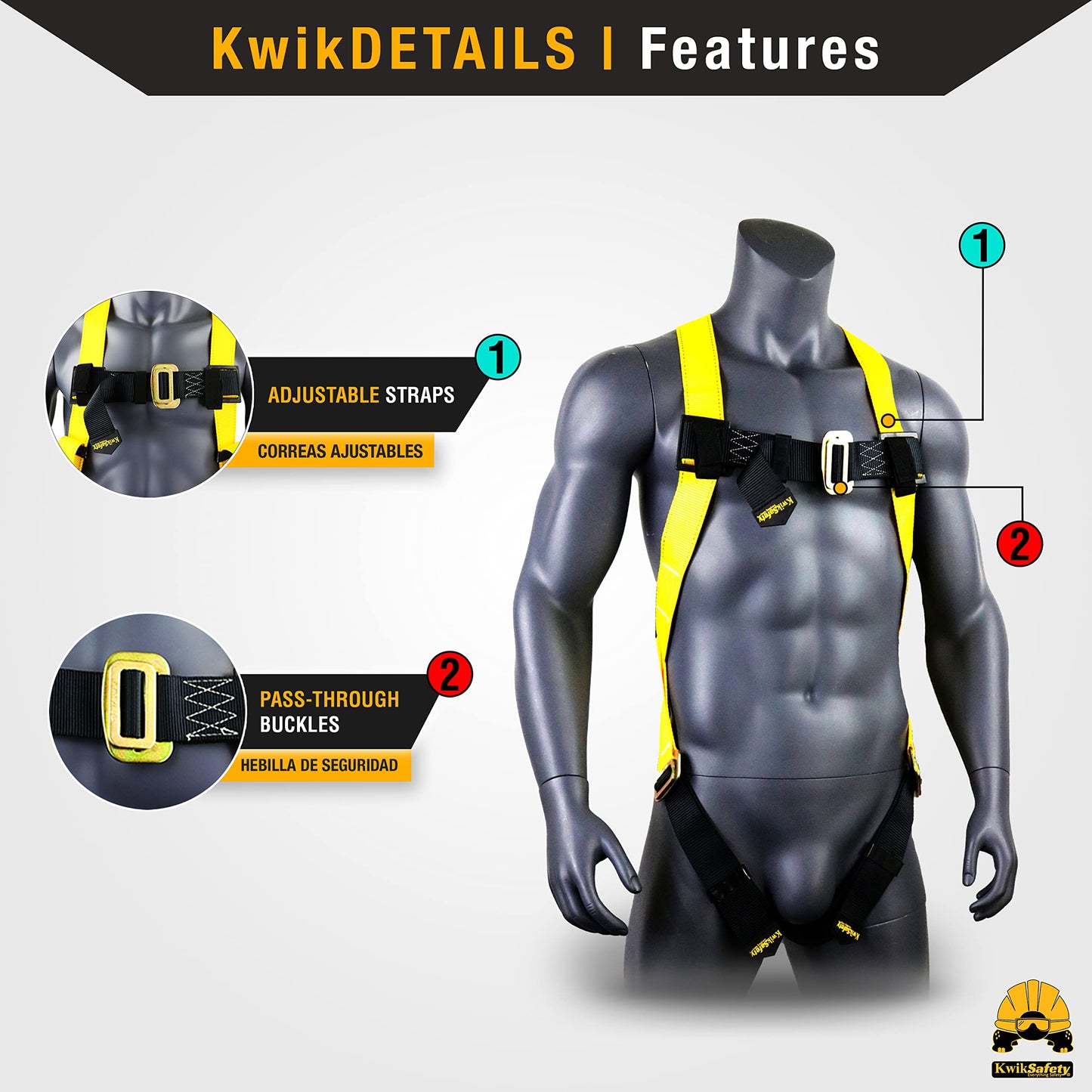 KwikSafety TORNADO [ASSEMBLY] 1D Ring Full Body Safety Harness, 50 ft Vertical Lifeline, Tool Lanyard, Roof Anchor ANSI OSHA PPE Fall Arrest