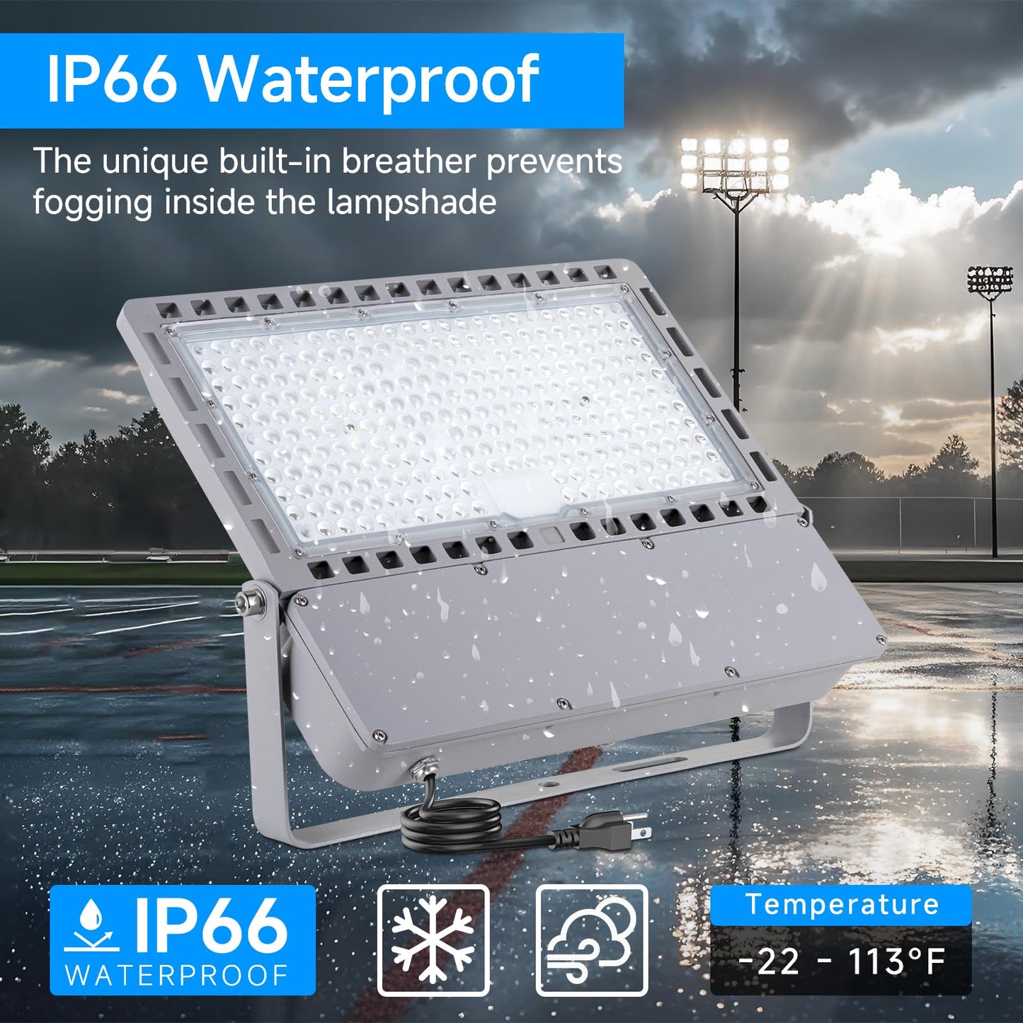 ROMMOR 400W Led Stadium Flood Light Outdoor 60000Lm 2500W Equivalent Super Bright Commercial Area Lighting 100-277V 5000K Daylight IP66 Waterproof Arena Lights for Sport Fields and Courts