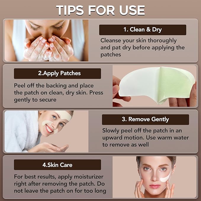 Forehead Smile Line and Neck Herbal Wrinkle Patches with Centella Asiatica, Aloe, Hyaluronic Acid, Vitamin E and Collagen, Overnight Facial Anti-Wrinkle Care to Lift and Smooth Skin for Womenï¼?4 Pack