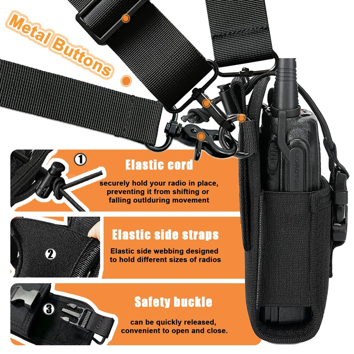 Levowin 2 Pack Firefighter Radio Strap and Holder with Sway Strap Bundle Set, Adjustment Ability and Mic Holder, Holds Walkie Talkie Radio Securely, Light Weight, for Fire EMT Paramedics