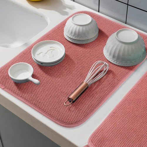 GeeRic Microfiber Dish Drying Mat - Super Absorbent Reversible Kitchen Pad | 15x20 Inch Red