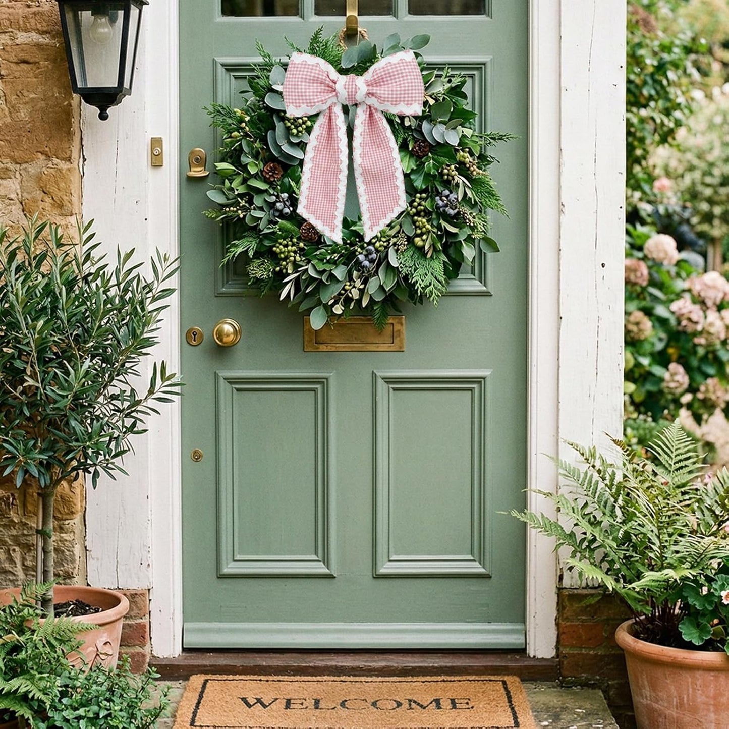 Regine Switzerland Easter Wreath Bows - Pink Buffalo Plaid Ribbon Bowknot for Front Door Decor