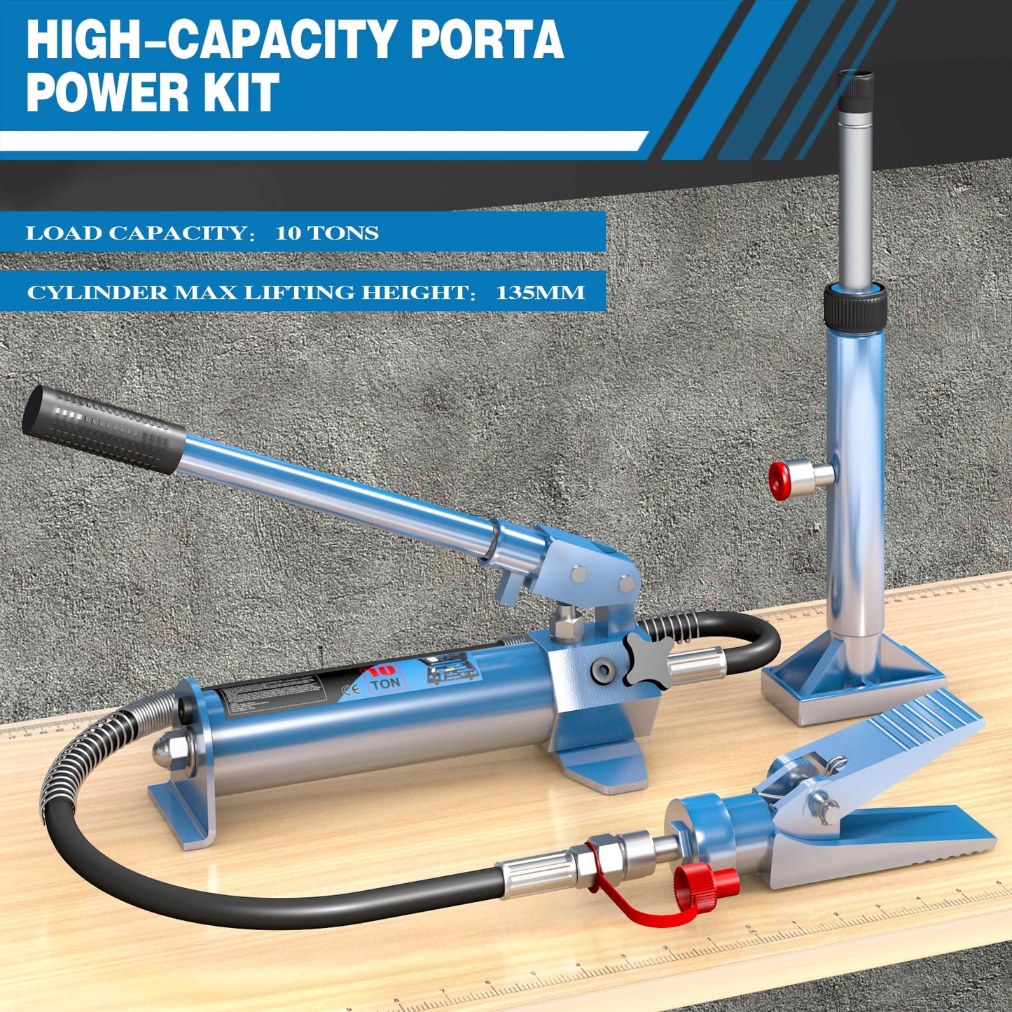 LARBANKE 10 Ton (22046 lbs Capacity) Porta Power Hydraulic Kit,17 PCS Porta Power Ram with Carrying Case and Gloves,Hydraulic Auto Body Frame Collision Repair Kit Set,for Car,Truck,and Farm