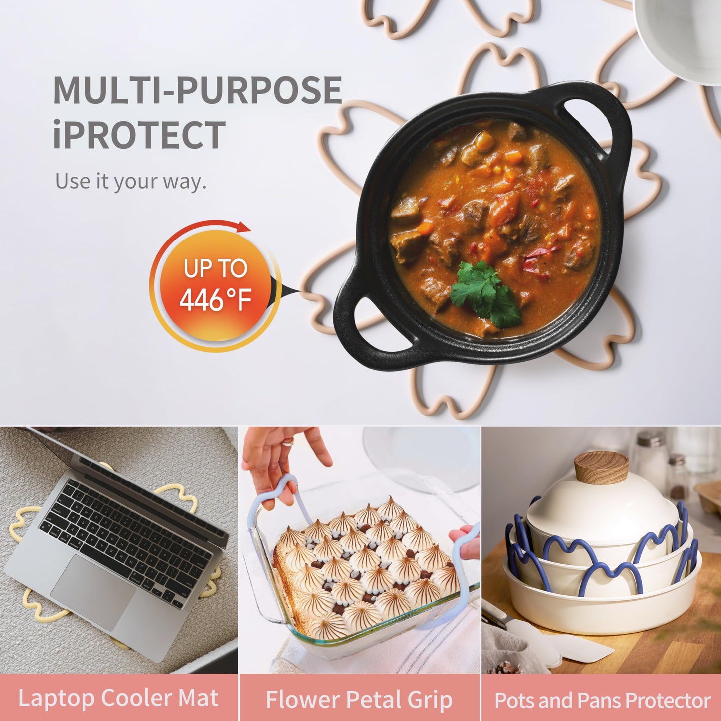 iPROTECT - Stack Expert | Multi-Purpose BPA-Free Silicone Pans & Pots Protector. Set of 2. Trivets for All Cookware Sizes, Protects Coating & Scratches, Dishwasher Safe (Sky Blue, S)