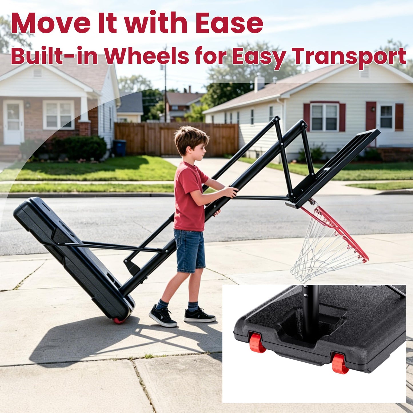 Feelwin Basketball Hoop for Kids Youth Adults, Portable Adjustable Height Basketball Goal with Wheels for Driveway Backyard Outdoor Play