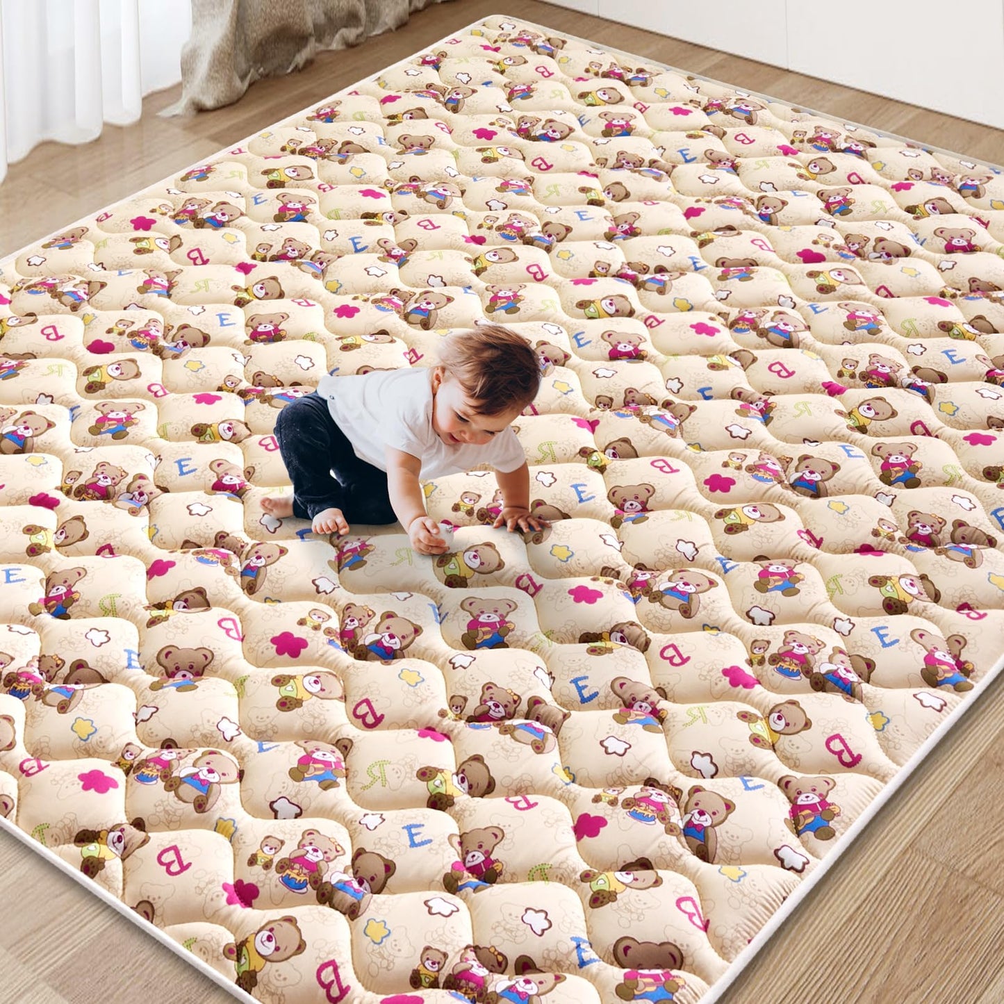 Baby Play Mat - 79" X 71",Premium Thicker Foam One-Piece Machine Washable, Extra Large Anti-Slip Soft Cushioning Foam Playmats for Babies and Toddlers, Foldable Baby Crawling Mat for Playpen