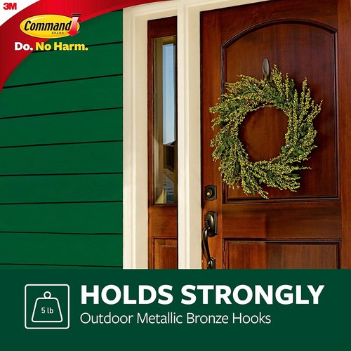 Command Outdoor Large Bronze Hooks - Damage-Free, Weather Resistant | Holds Up to 5 lb, 3 Hooks & 4 Strips