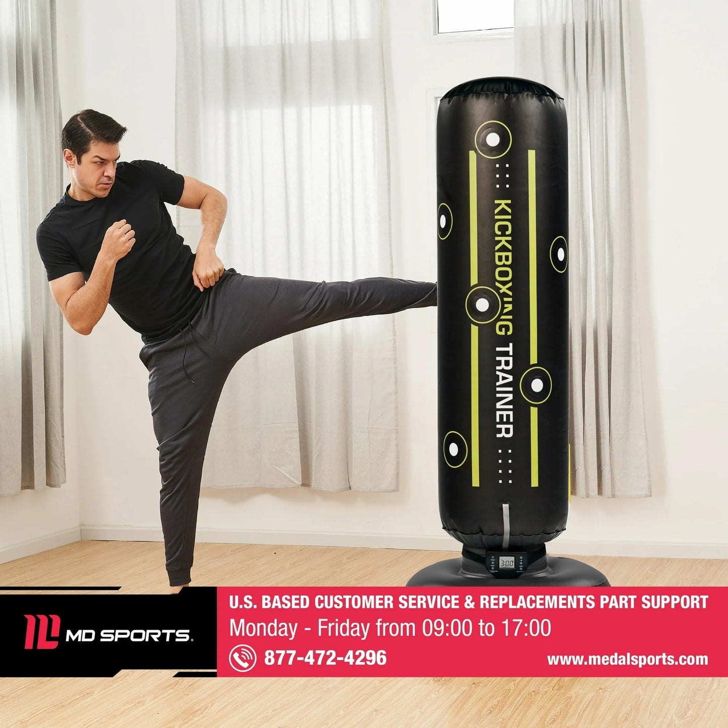 MD Sports 70 in Inflatable Kickboxing Bag, 6 Light Up Targets, Electronic Scoring, 3 Game Modes, 2 Player, Water Filled Base, Easy Inflate Valve
