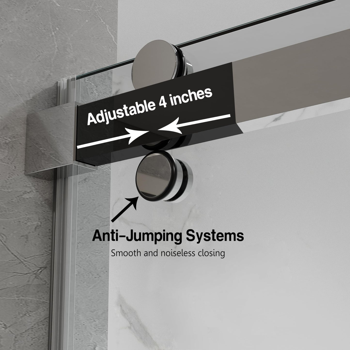 Dimaris 56-60.in W x 74.in H Frameless Shower Door, Shower Door with 5/16" (8mm) Clear Tempered Glass, Easy Sliding, Nano Coating, Stainless Steel, Chrome, Walk in Shower