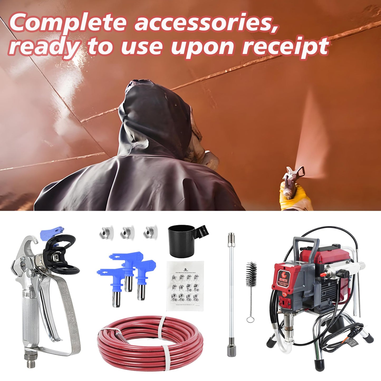 925 Commercial Airless Paint Sprayer, 0.66 GPM High-Efficiency Sprayer with 50ft Hose & 3 Nozzle Tips, Electric Paint Sprayer for House, Fence, Deck, 3-Year Warranty (Commercial Series)