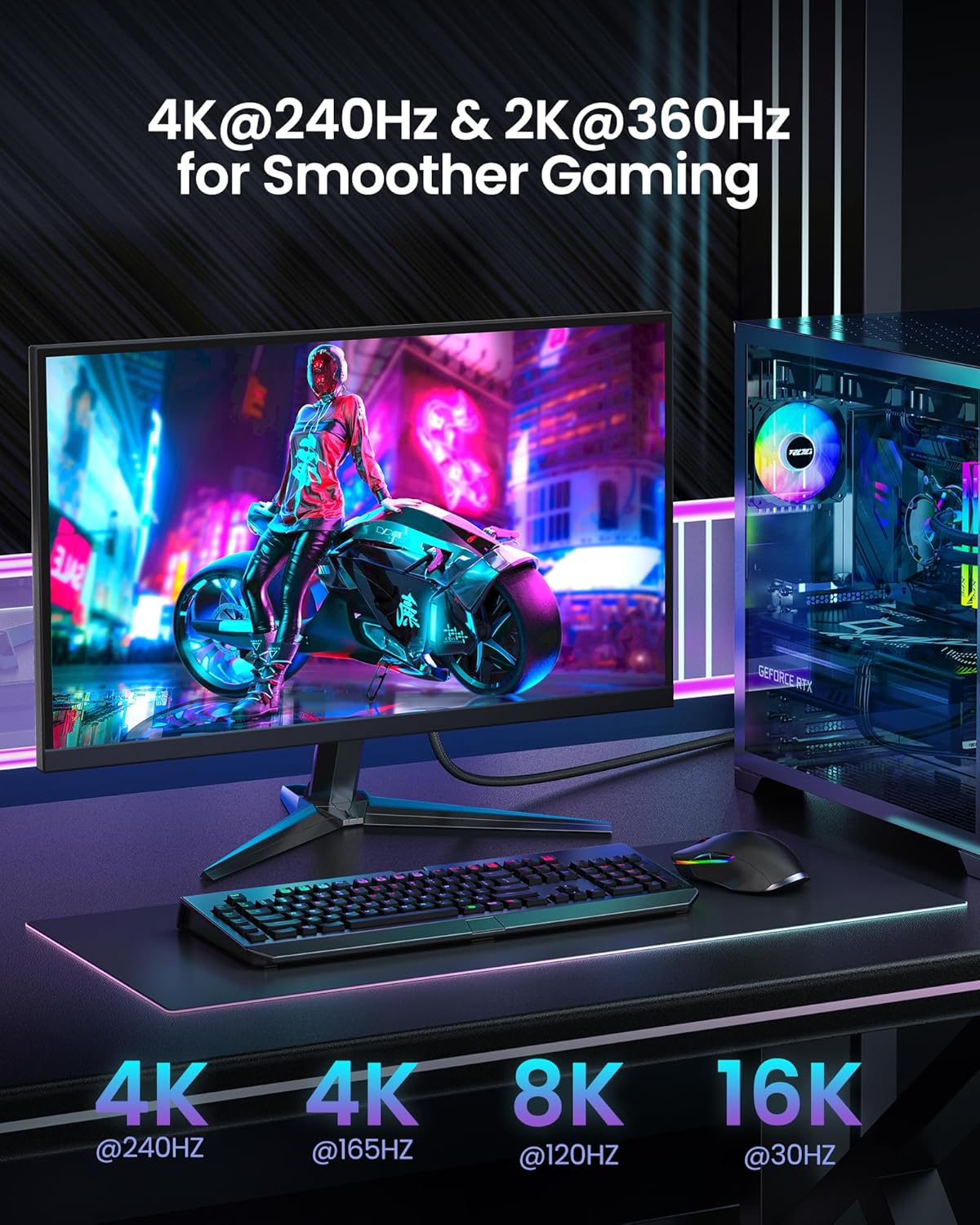 54Gbps 2.1 2.1 10FT [16K@30Hz, 10K@60Hz, 8K@120Hz, 4K@240Hz 165Hz 144Hz] HDR10 1.2a, Silkland VESA Certified