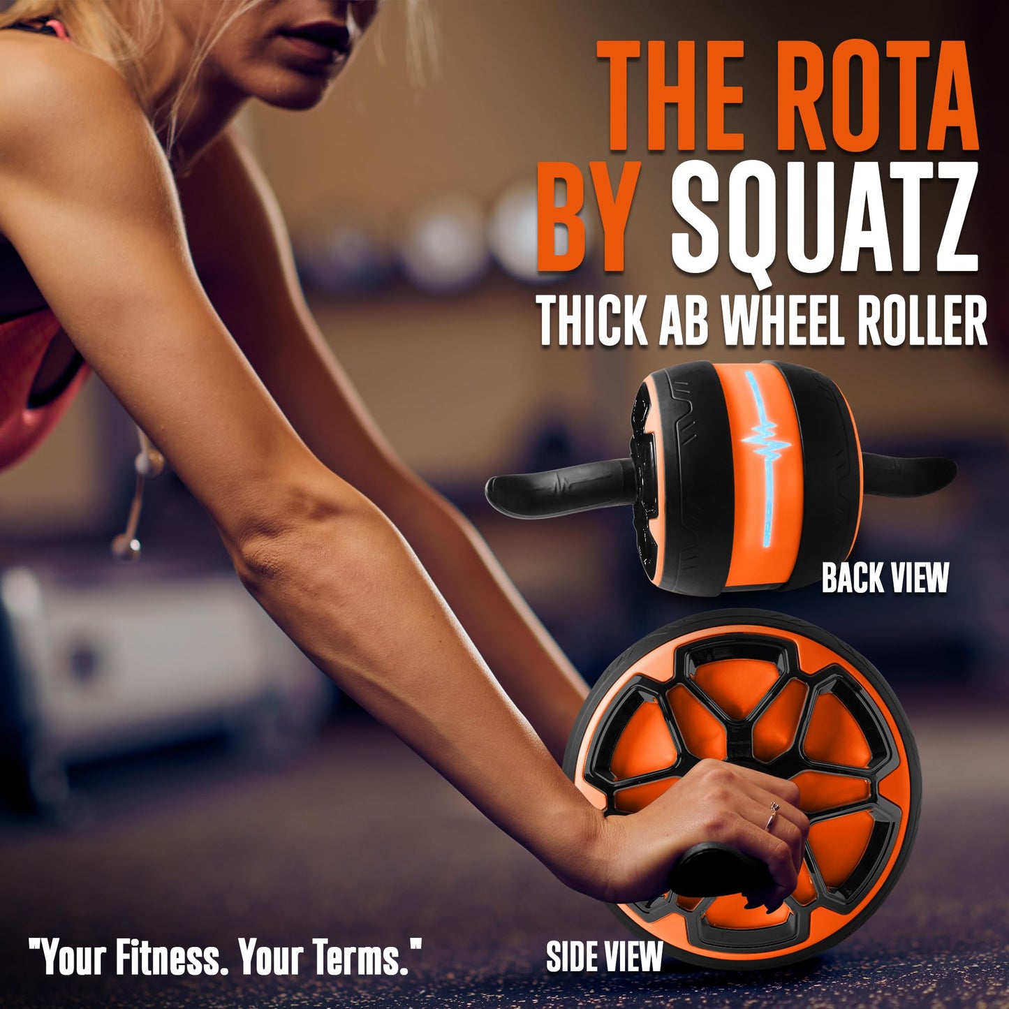 Squatz Digital Ab Roller Wheel - Ultra Wide Ab Wheel with Pilates Mat, for Abdominal and Core Strength Training with Exercise Program, With Rubber Handles, Overall Strength Builder for Men and Women