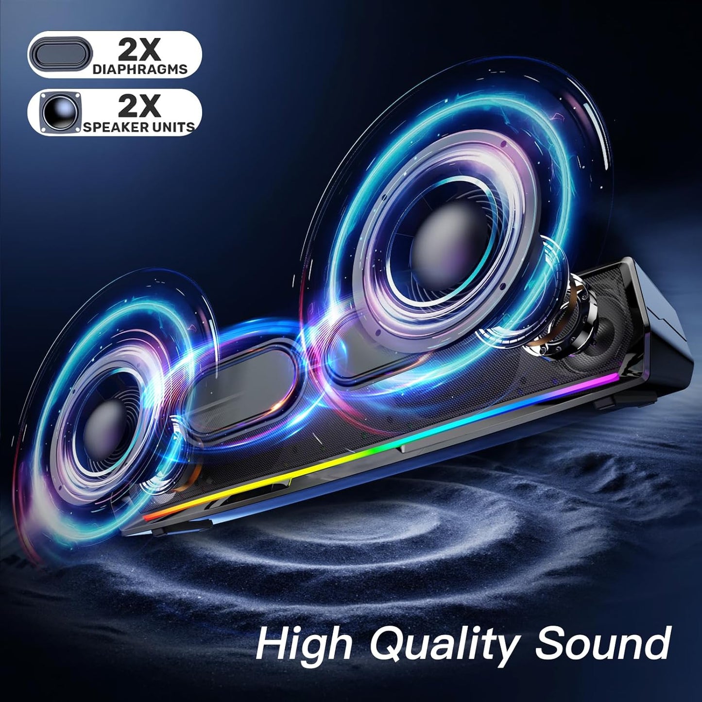 LENRUE Computer Speakers for Desktop,PC Speakers Gaming Sound bar with Colorful Light,USB Speaker With Bluetooth