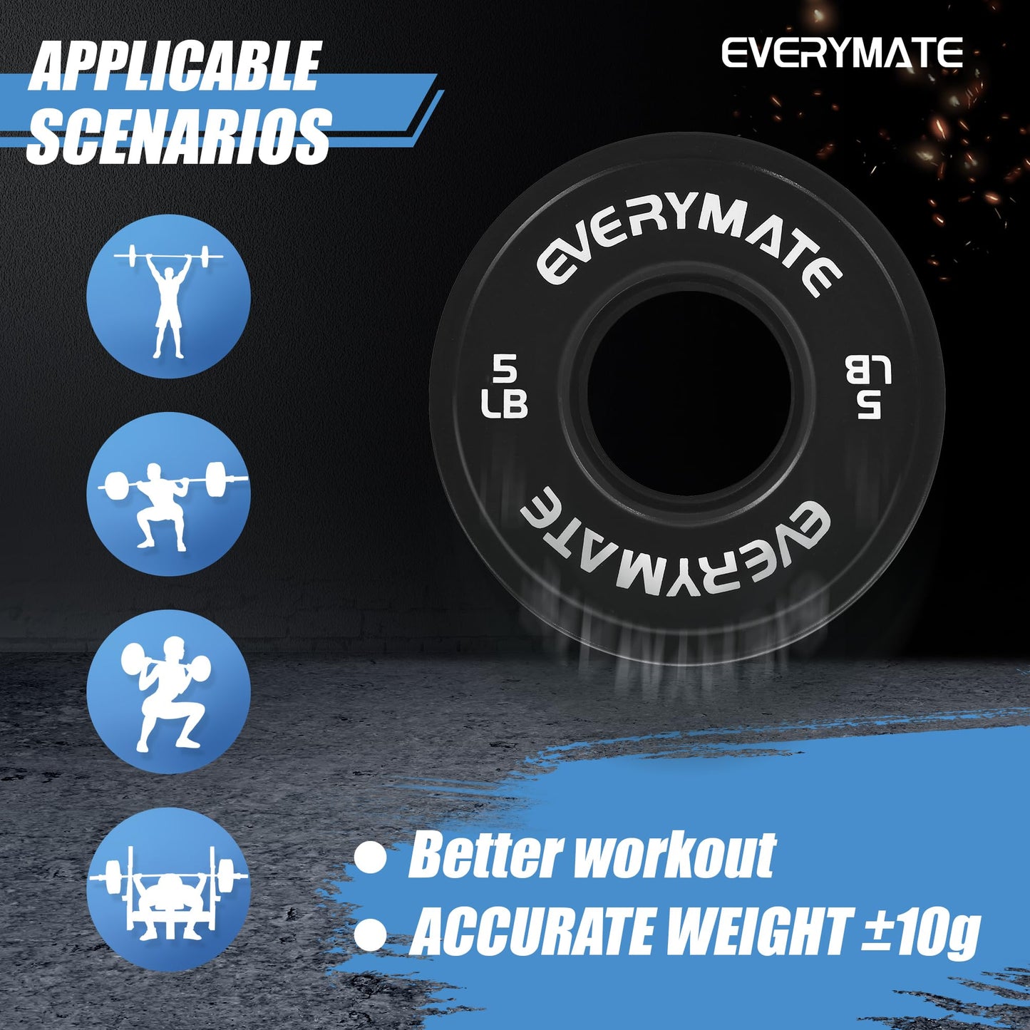 EVERYMATE Black Change Weight Plates: 2.5LB 5LB Set Fractional Plate Olympic Bumper Plates Set for Strength Training, 2 inch weight plates