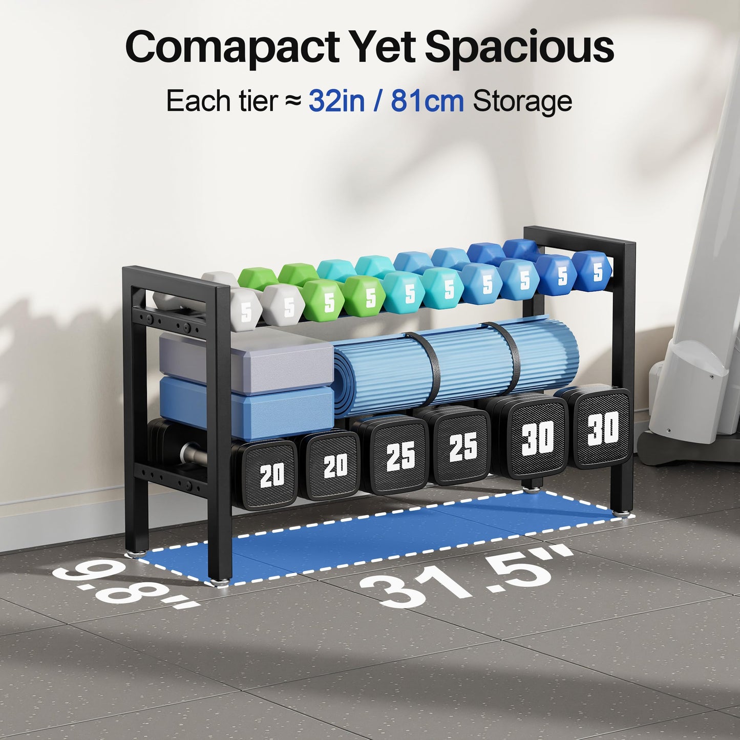 Dumbbell Rack 2-Tier 31 IN Length Adjustable Weight Rack For Home Gym Dumbbells Kettlebell (Rack Only)