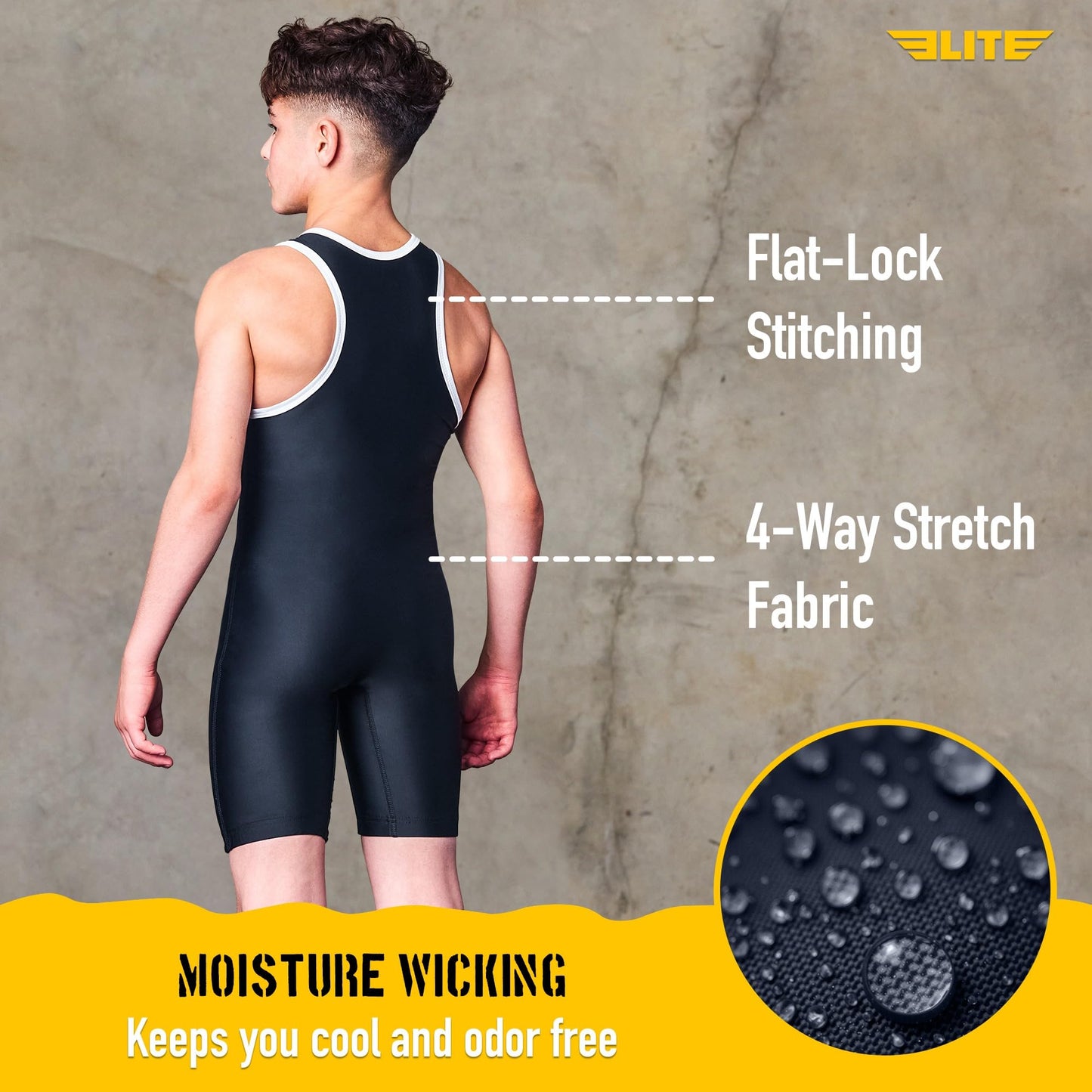 Elite Sports Kids Wrestling Youth Singlet, Standard Boys Wrestling Singlets (Black, Large)