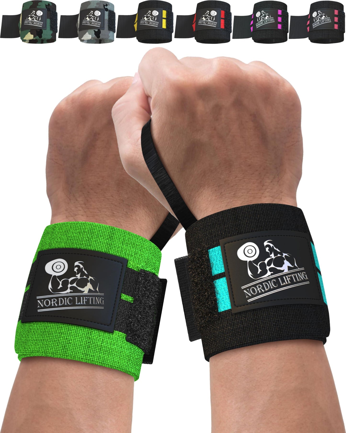Nordic Lifting Wrist Wraps (2 Pairs) – Adjustable Wrist Wraps with Thumb Loop for Weightlifting, CrossFit & Powerlifting – Gym Essentials Support for Men & Women, Aqua Blue/Aqua Green