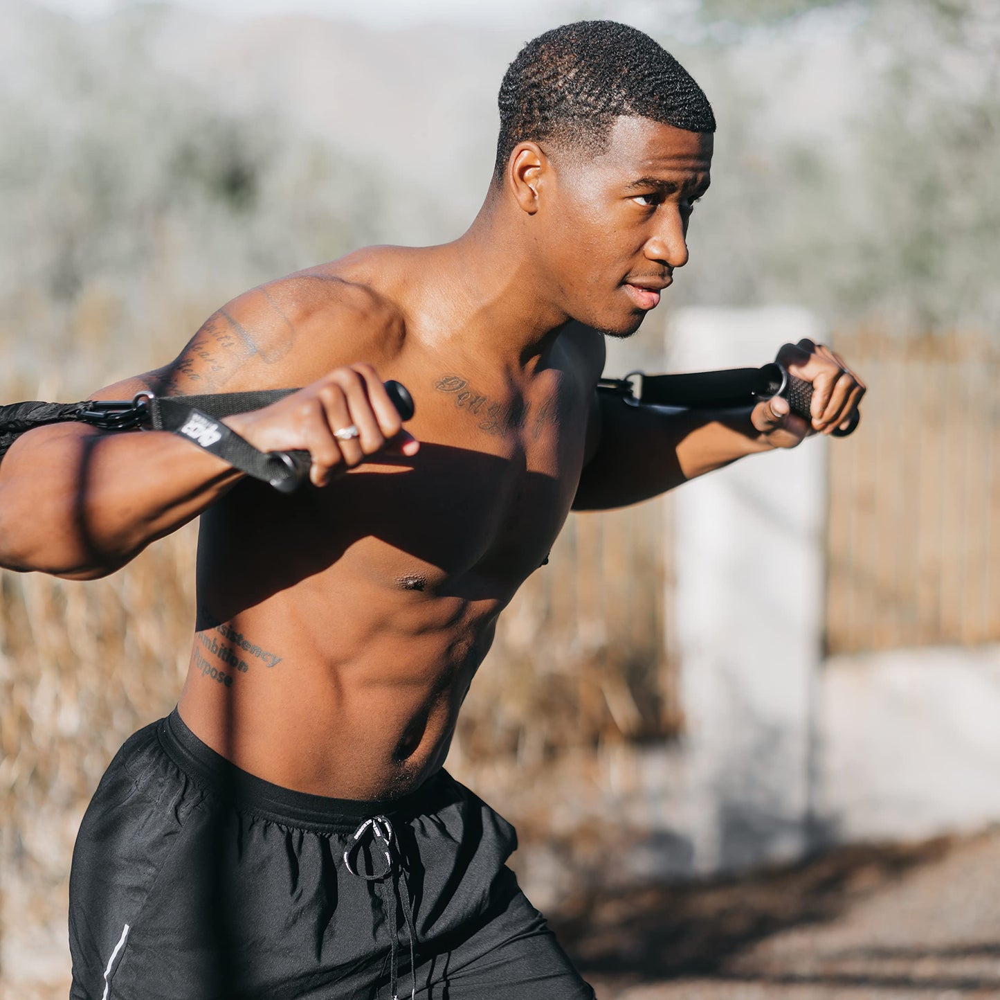 Resistance Cords - Shoulder and Core Resistance Bands - Perfect for Dynamic Warmups and Rehab - Deluxe Pair of 2 Black 7lbs Cords and 2 Universal Handles - 4KOR Fitness