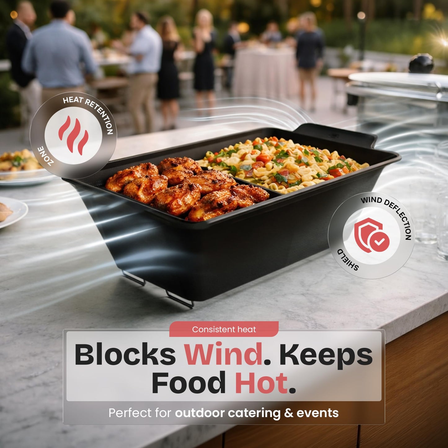 Chafer Wind Guard by Merchlio- 4 Pack | Handle Covered Chafer Dish Covers | Fitted, Washable & Elegant Buffet Decor | Functional Catering Wind Guard | Black