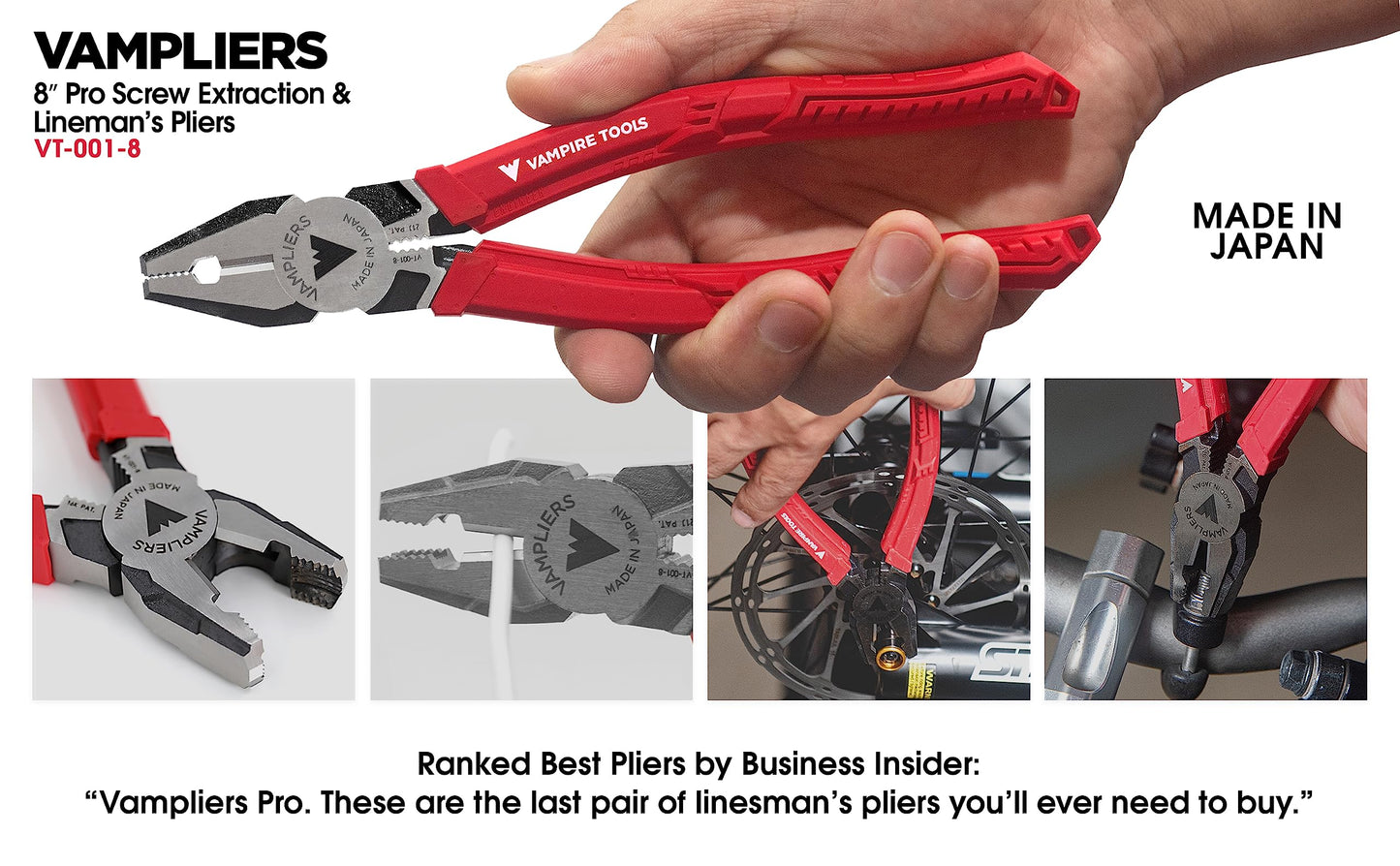 VAMPLIERS 3-PC Screw Extractor Pliers Set Made in Japan: 8" Linesman, 7.5" Long Nose, and 5" Mini Screw Remover Plier. High Carbon Steel Stripped Screw Removal Tools