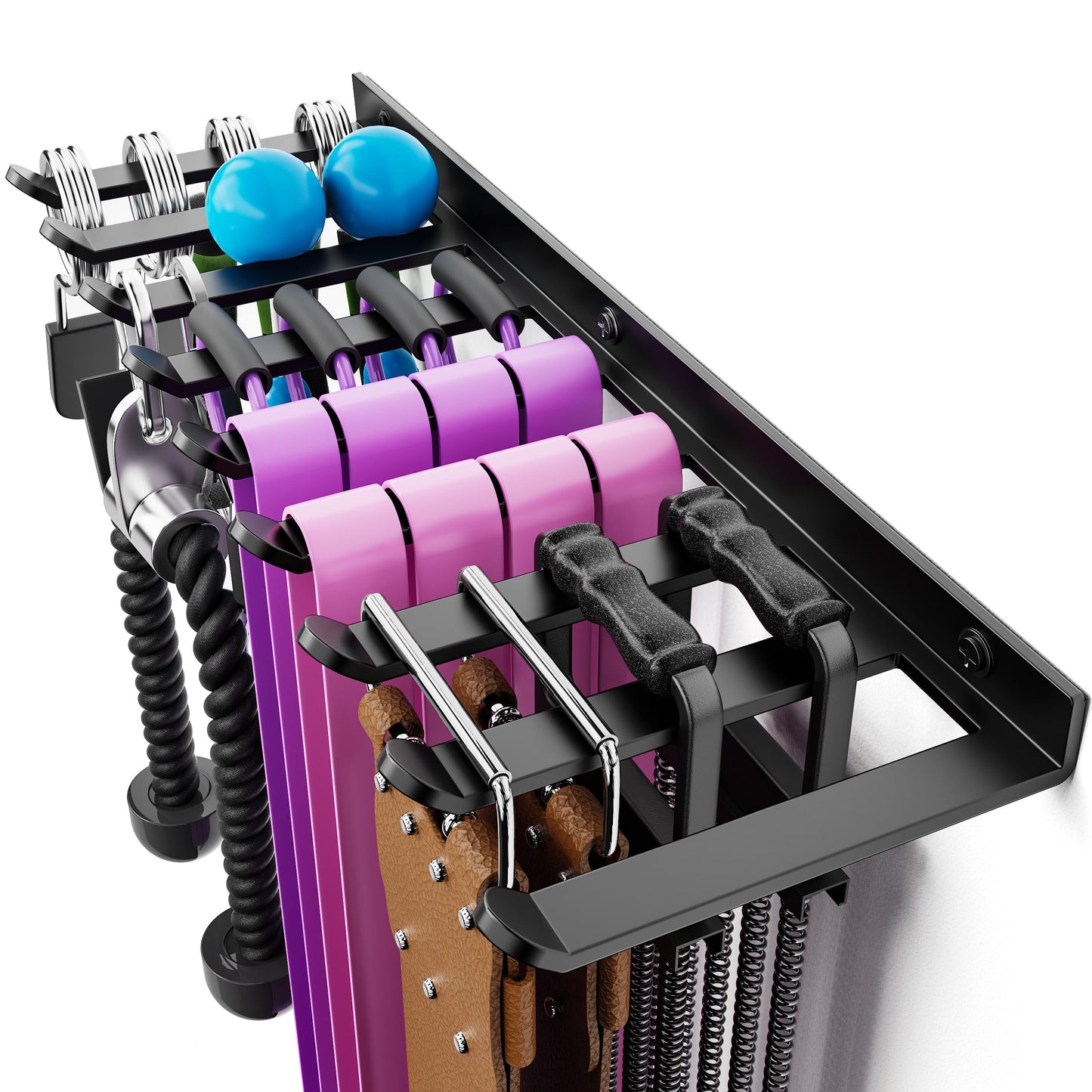 Wall Mounted Home Gym Equipment Storage Rack for Resistance Bands, Cable Attachments, Lifting Belts, Jump Ropes and Chains