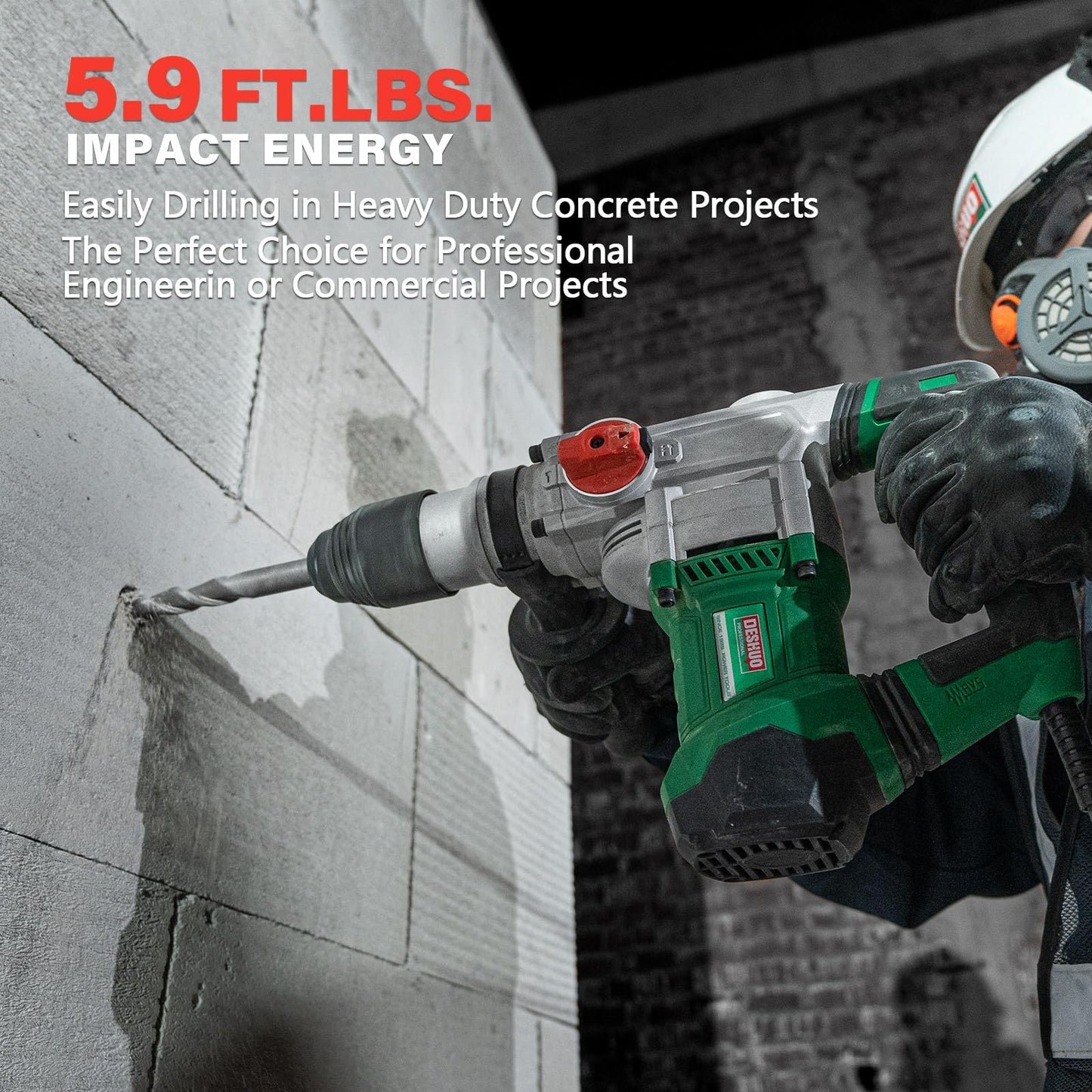 Deshuo 1-1/2" SDS-Max Heavy Duty Rotary Hammer Drill,12.5 Amp 3 Functions Corded Vibration Control Demolition Rotomartillo with Safety Clutch for Concrete,Includes 1 Drill Bits,2 Chisels,Carrying Case