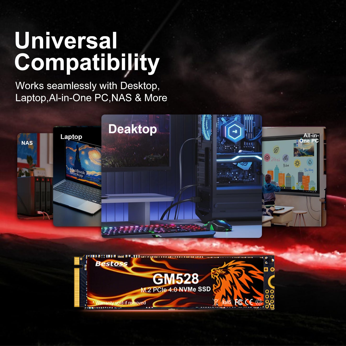 Bestoss 1TB M.2 SSD NVMe PCIe 2280 Internal Solid State Hard Drive, Up to 5000 MB/s, 3D NAND SLC Cache, SSD for Gaming PC Storage, Business Laptop, Home Entertainment, Creative Workflow GM528