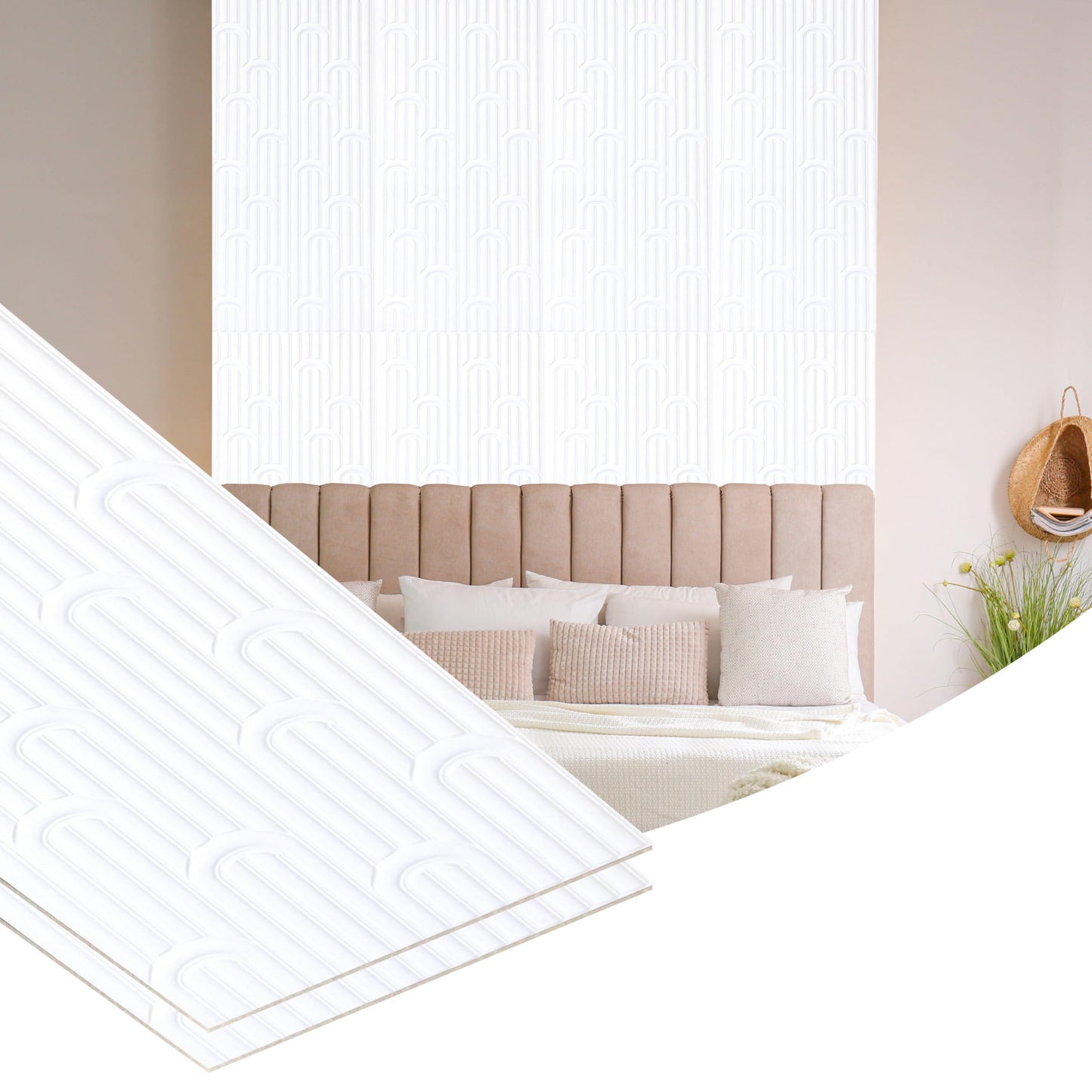 Dundee Deco 3D Peel and Stick Wall Panels - Soft-Touch Matte Finish, 1.6 ft X 3.4 ft, Thick Self-Adhesive Panels for Home & Commercial Interiors - White - Set of 10, Covers 55 sq ft
