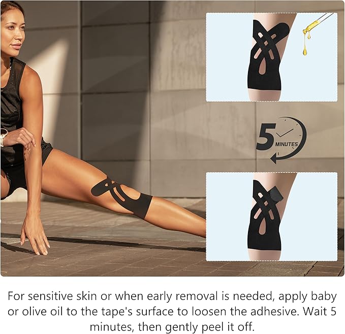 Precut Kinesiology Tape for Knees ??14 PCS Knee Tape for Pain Relief & Support, Elastic Waterproof Sports Tape, Breathable & Latex-Free, Pre Cut Athletic Tape for Workout & Injury Recovery, Black