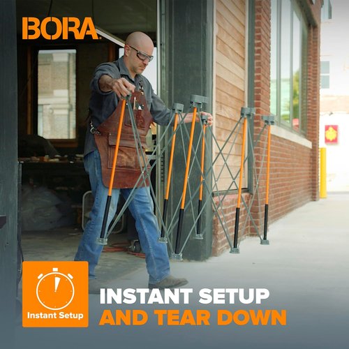 Bora Centipede Folding Work Table - 2 Ft. L x 4 Ft. W x 2.5 Ft. H - Steel, 1500 lb Capacity, Gray/Yellow