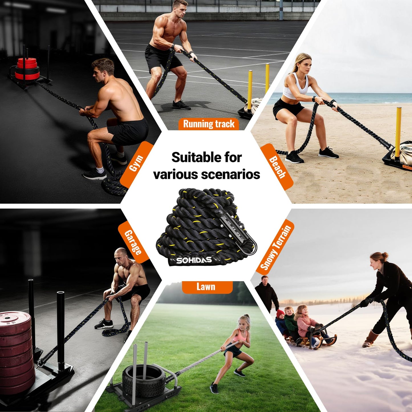 SOHIDAS 40FT Weight Sled Rope Workout Sled Pulling Ropes, Sled Push Gym Equipment Weight Sled Pull Rope for Training Tire Pulling Workout Fitness Resistance Football Exercise Equipment for Men Women