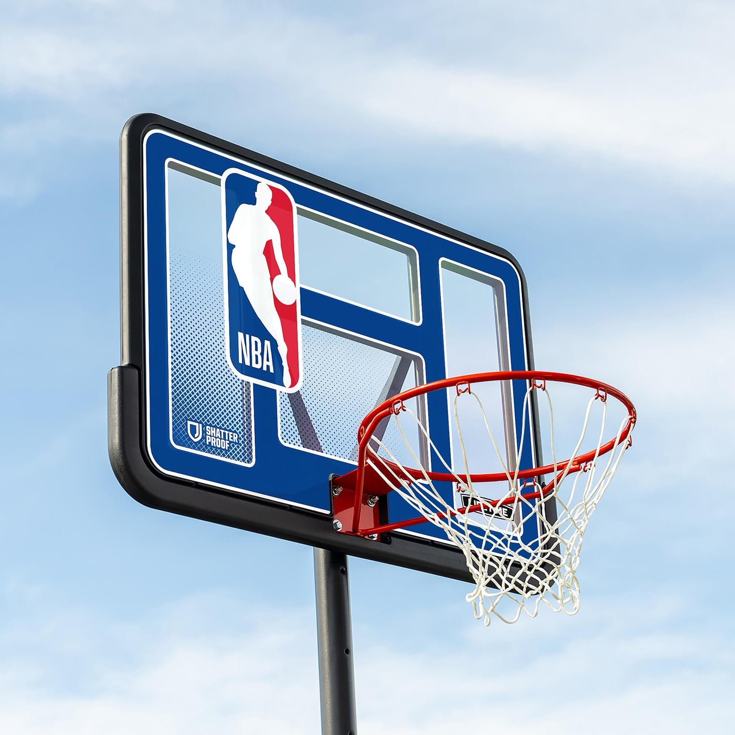 Lifetime NBA League Edition Portable Basketball Hoop, Adjustable Height 7.5-10 Ft, 44 Inch Shatterproof Fusion Backboard, Base with Wheels