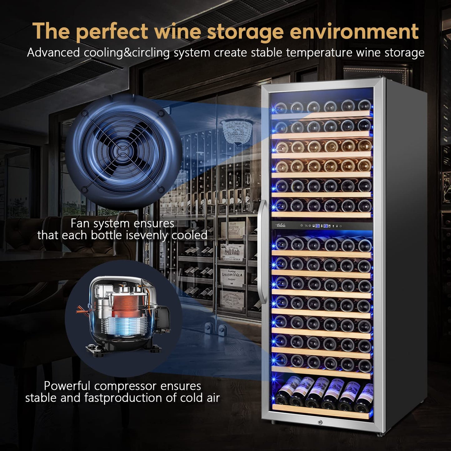 Velieta 24 Inch Wine Cooler Fridge Dual Zone, Professional Large Capacity High Wine Refrigerator with Powerful Compressor, Quiet Operation and Elegant Design-KMHJ408D