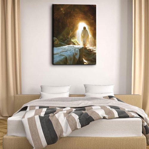 Jesus Canvas Wall Art - Resurrected Savior Leaves the Tomb Decor | 12x16 Inch Print for Home & Church