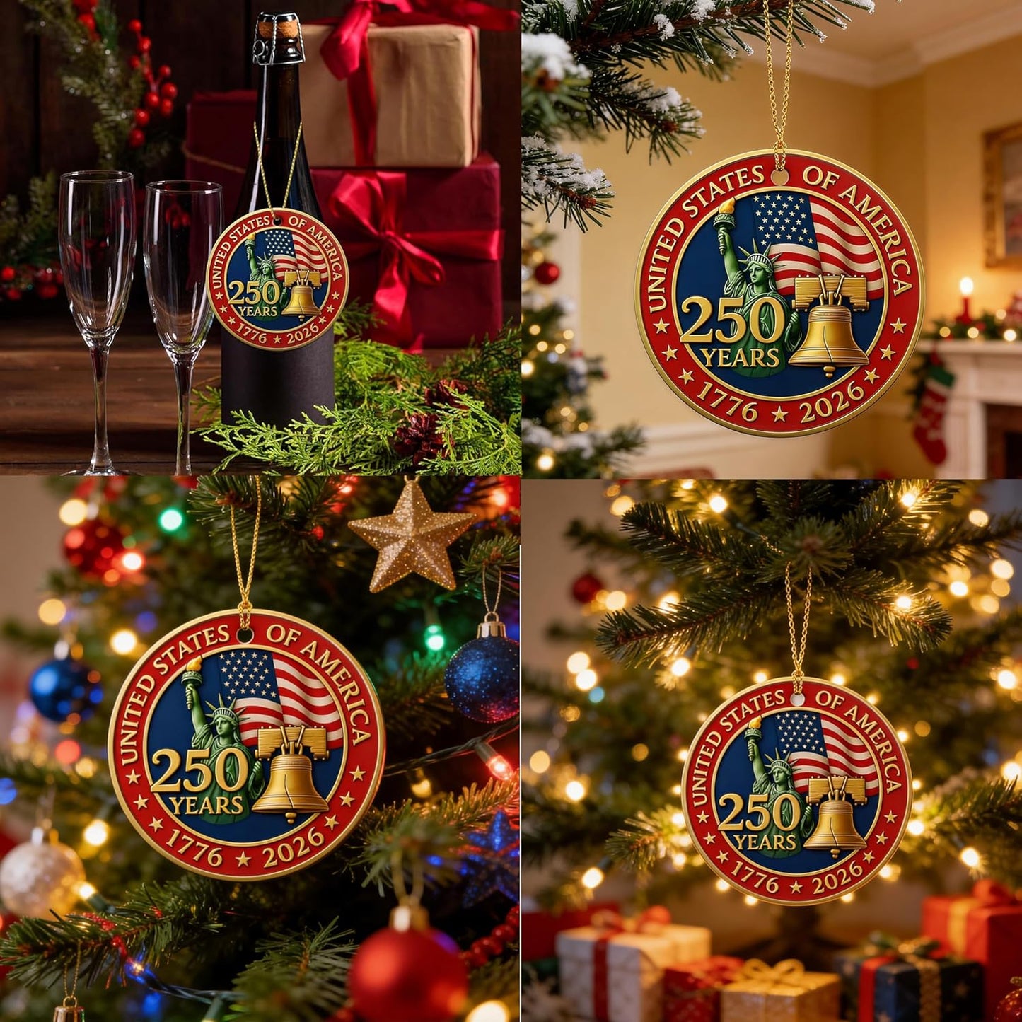 USA 250th Anniversary Ornament - 2D Acrylic Design | Patriotic Holiday Gift for 4th of July