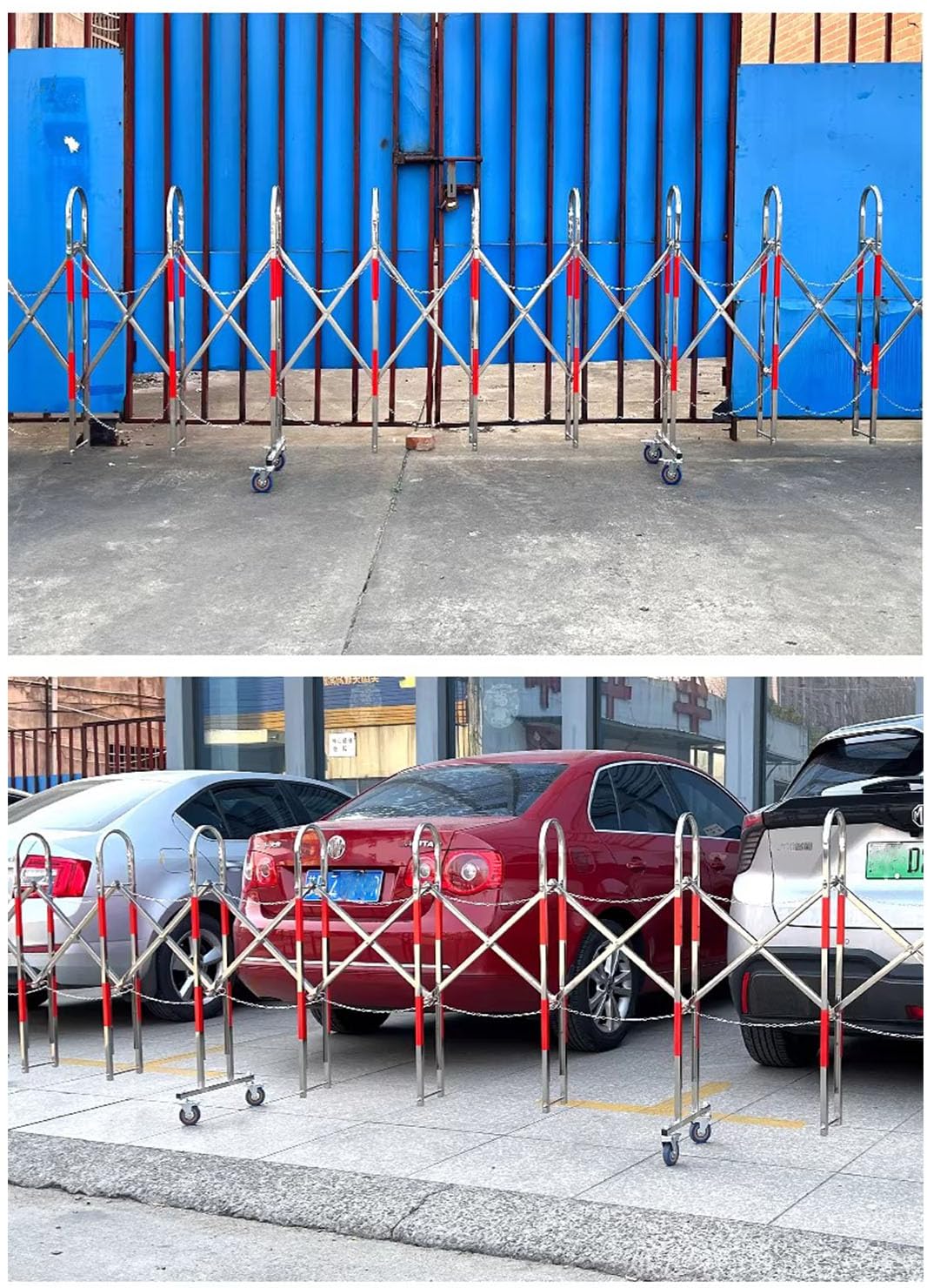 Metal Expandable Barricade, Safety Barrier with Casters, Portable Mobile Gate Stainless Steel Fence,Adjustable Traffic Fence for Home, School, Warehouse, 9.8 Feet * 3.9 Feet(High)