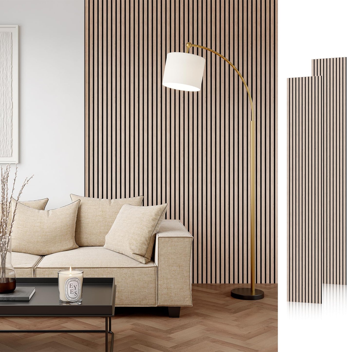 Smartstandard Wood Slat Acoustic Panels, 106" x 12.6" Each Soundpoof Wooden Slat Wall Panel - Walnut, 4 Pack